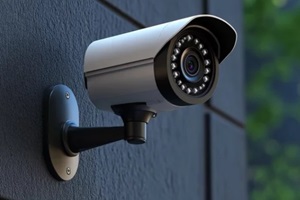 security camera installed on dark wall